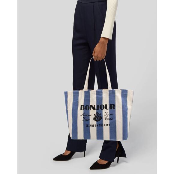 Sezane Handbags - Sezane On The Road Large Blue/White‎ Striped Canvas Tote, Shopping Coastal Prep